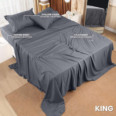Toliya Bedding  - 4 Piece Bed Sheets  King Size Soft and Breathable Microfiber, Includes 1 Fitted Sheet, 1 Flat Sheet and 2 Pillow
