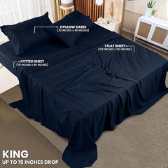 Toliya Bedding  - 4 Piece Bed Sheets  King Size Soft and Breathable Microfiber, Includes 1 Fitted Sheet, 1 Flat Sheet and 2 Pillow