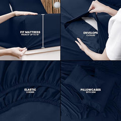 Toliya Bedding  - 4 Piece Bed Sheets  King Size Soft and Breathable Microfiber, Includes 1 Fitted Sheet, 1 Flat Sheet and 2 Pillow