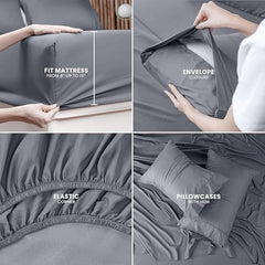Toliya Bedding  - 4 Piece Bed Sheets  King Size Soft and Breathable Microfiber, Includes 1 Fitted Sheet, 1 Flat Sheet and 2 Pillow