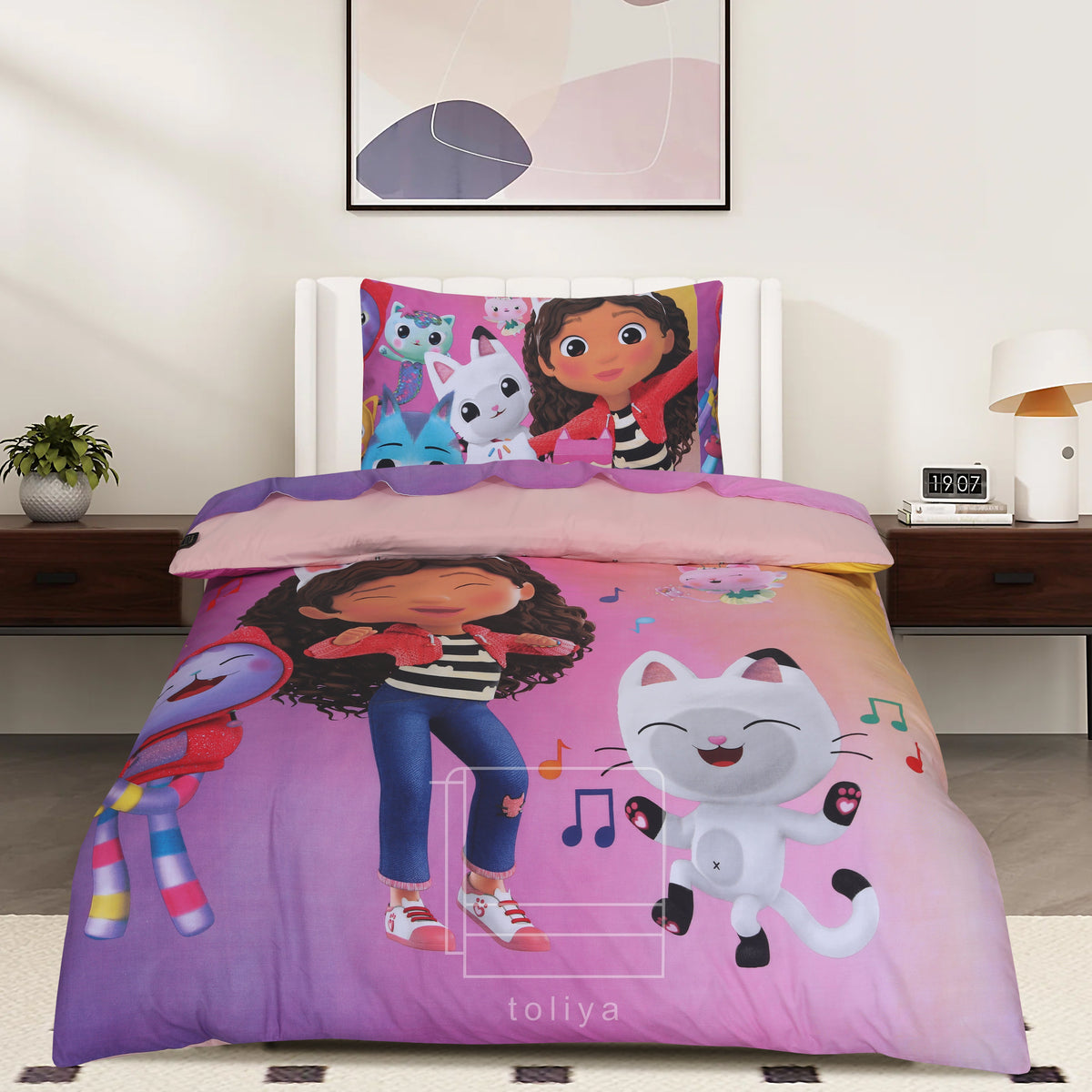 Kids Duvet Set with Flat Sheet with Pillow Cover Gabby's Doll House