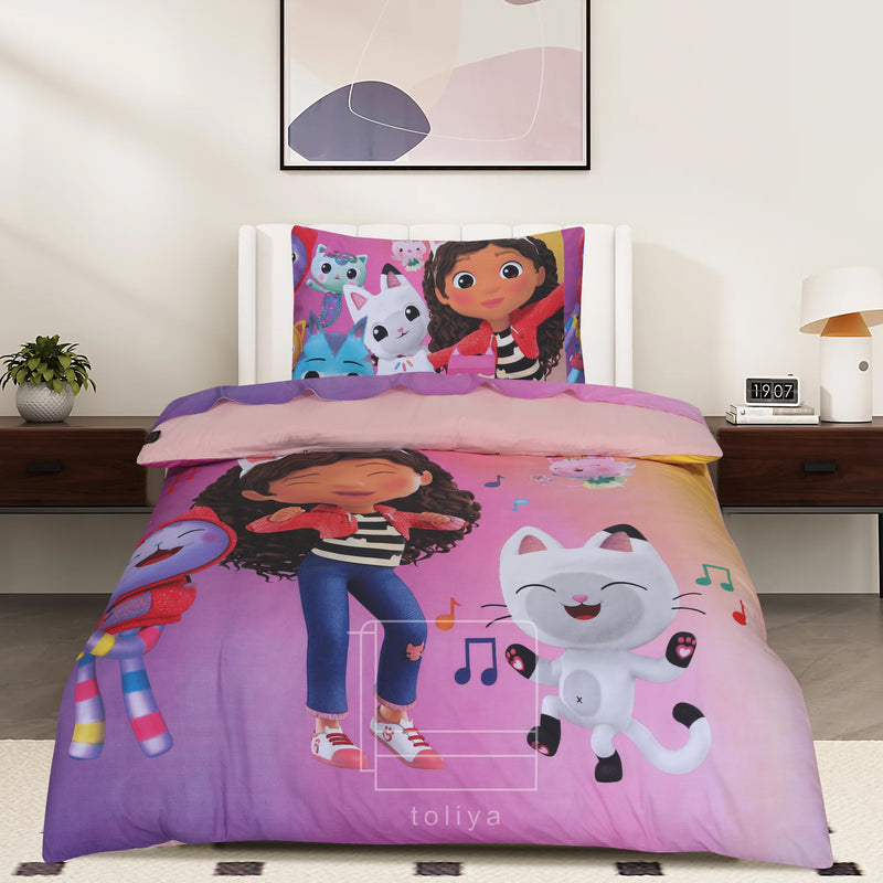 Kids Duvet Set with Flat Sheet with Pillow Cover Gabby's Doll House