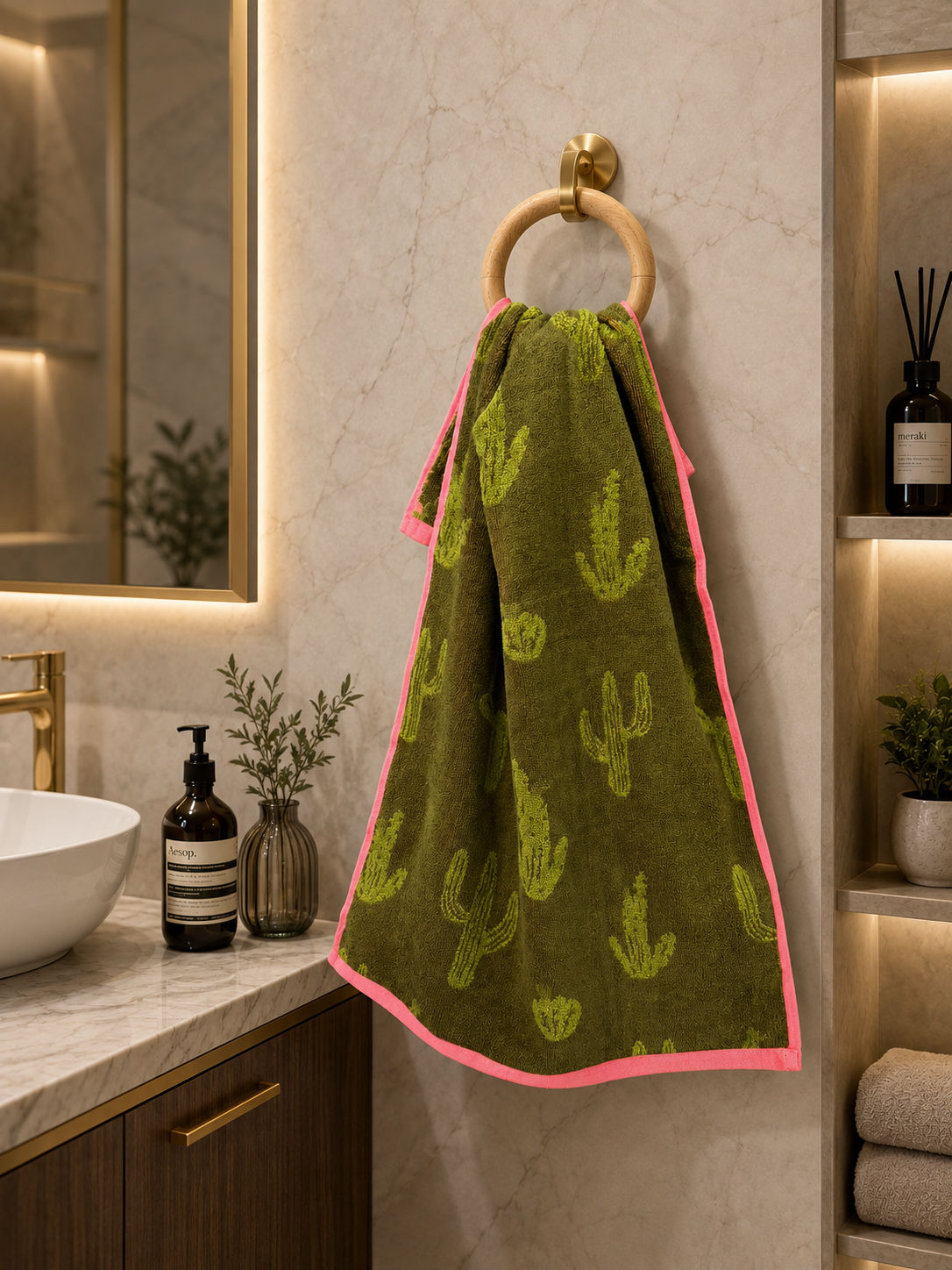 Modern Cactus Pattern Cotton Hand Towel