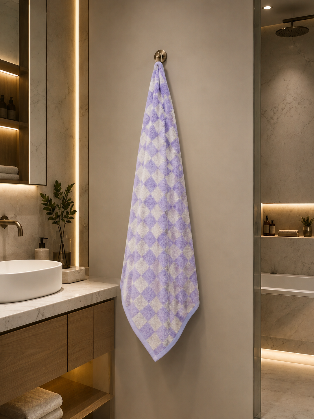 Lavender Check Bath Towel