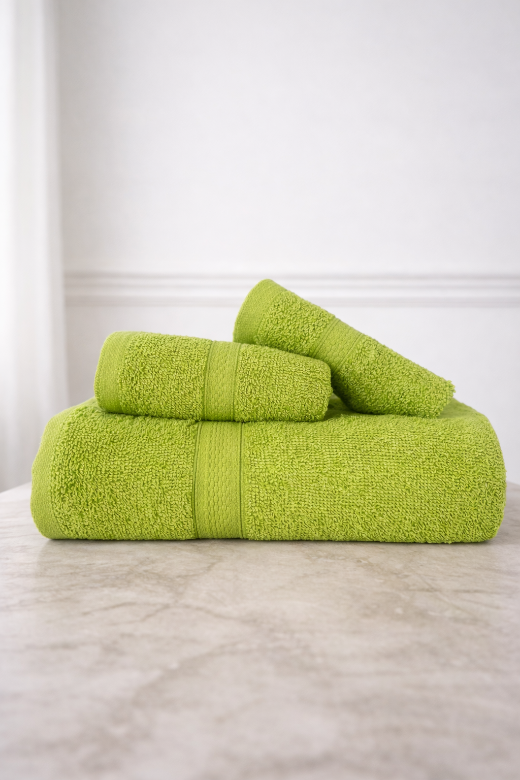 Cotton Towel  P Green Set Pack of 3  Gsm(450)