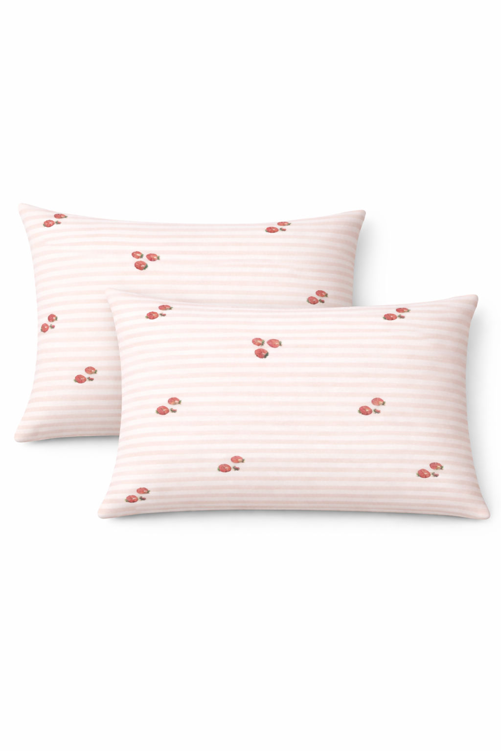 Two pink pillows with subtle pattern on a white background