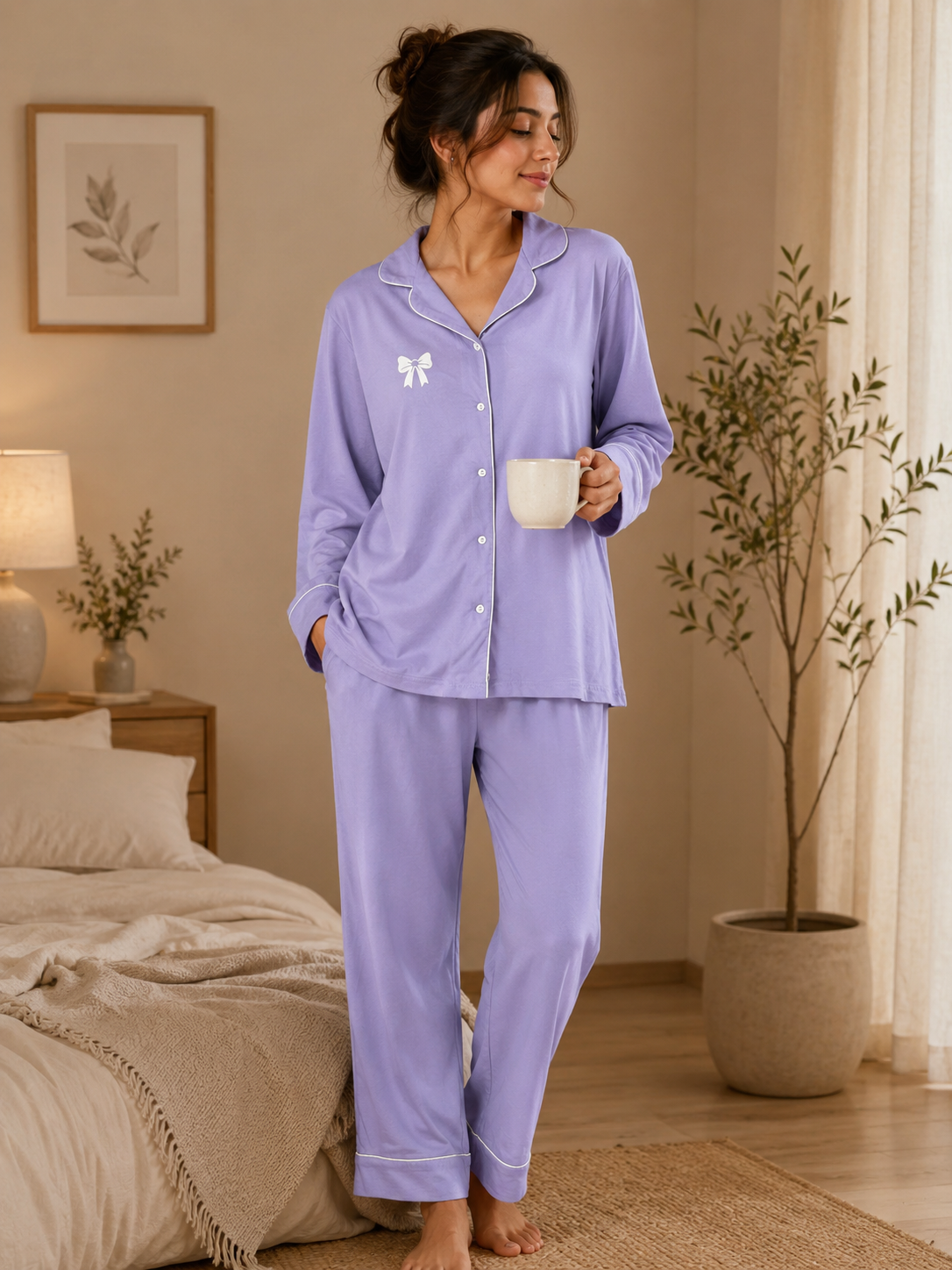 Lavender Bow Print Cotton Set