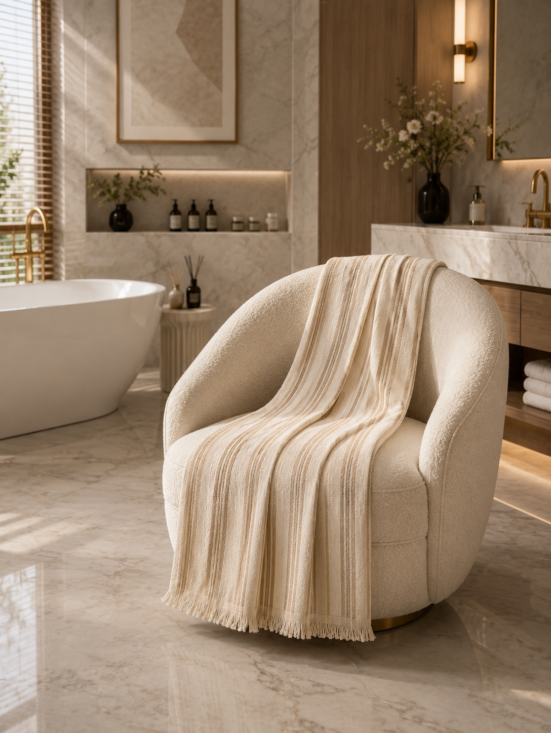 Beige Stripe Cotton Bath Towel