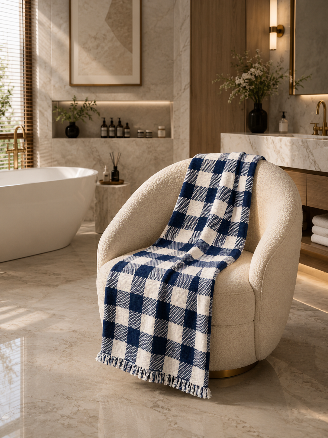 Classic Navy Check Cotton Bath Towel