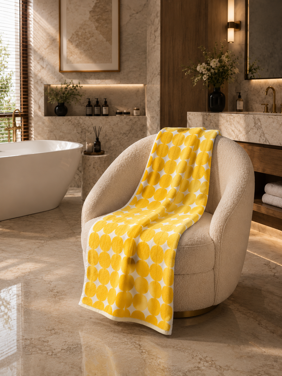 Sunny Yellow Dot Cotton Bath Towel