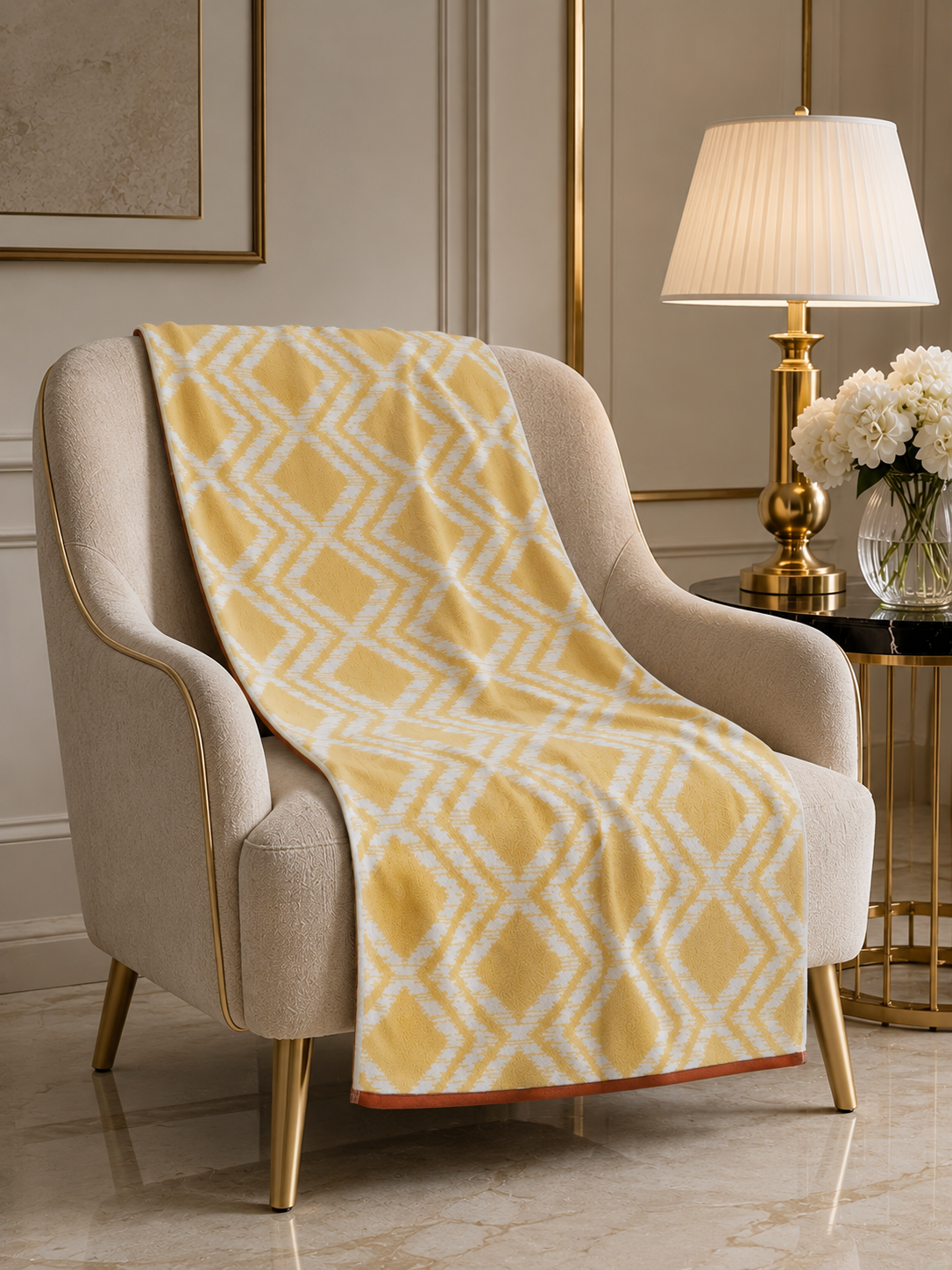 Golden Diamond Geometric Bath Towel