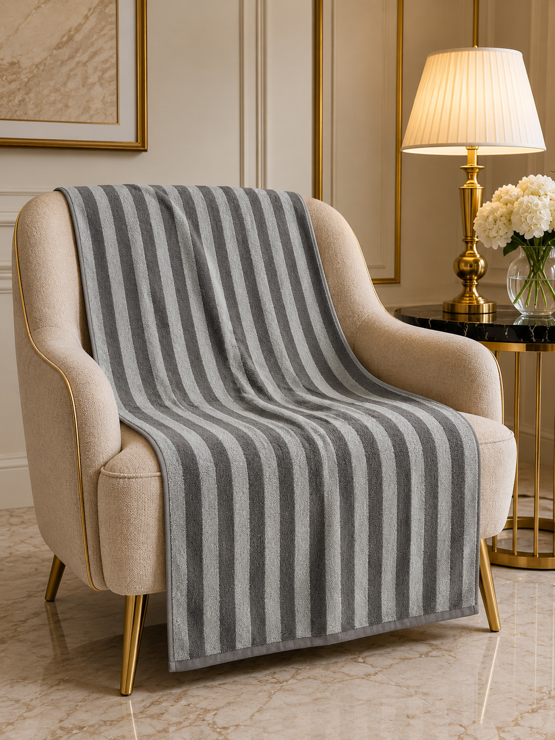 Ash Grey Classic Stripe Bath Towel