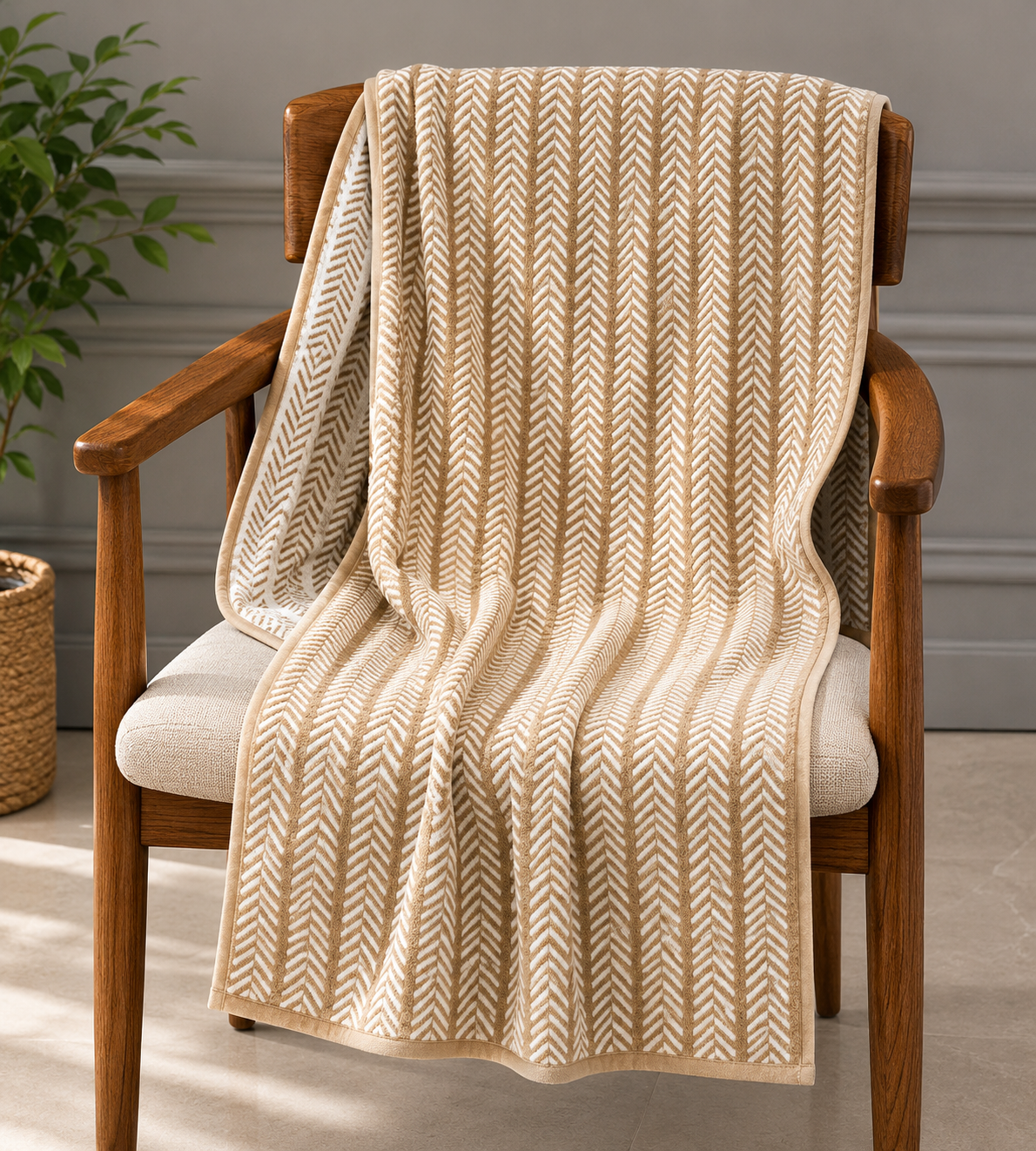Beige Gingham Checkered Cotton Towel