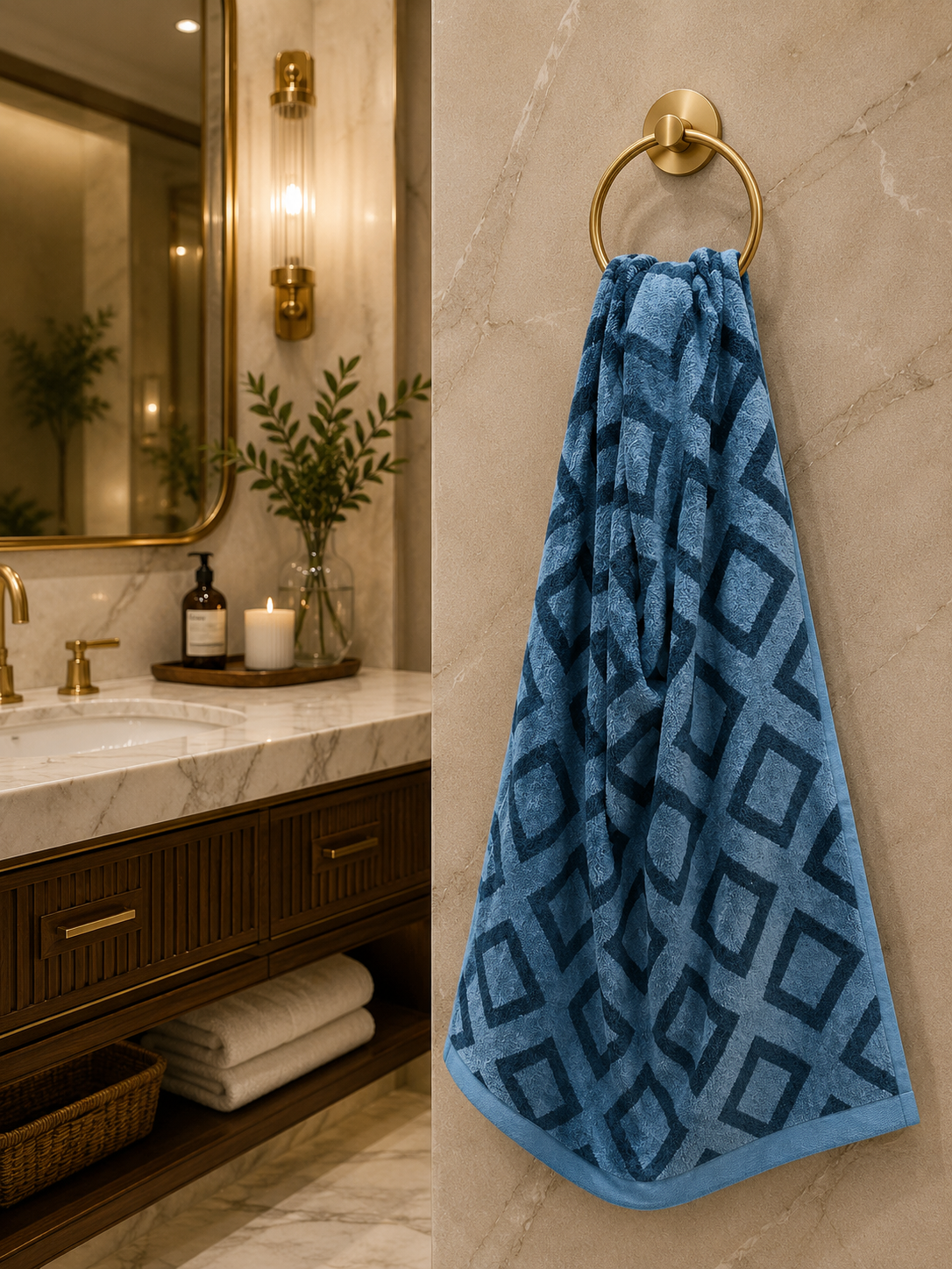 Luxury Blue Geometric Hand Towel
