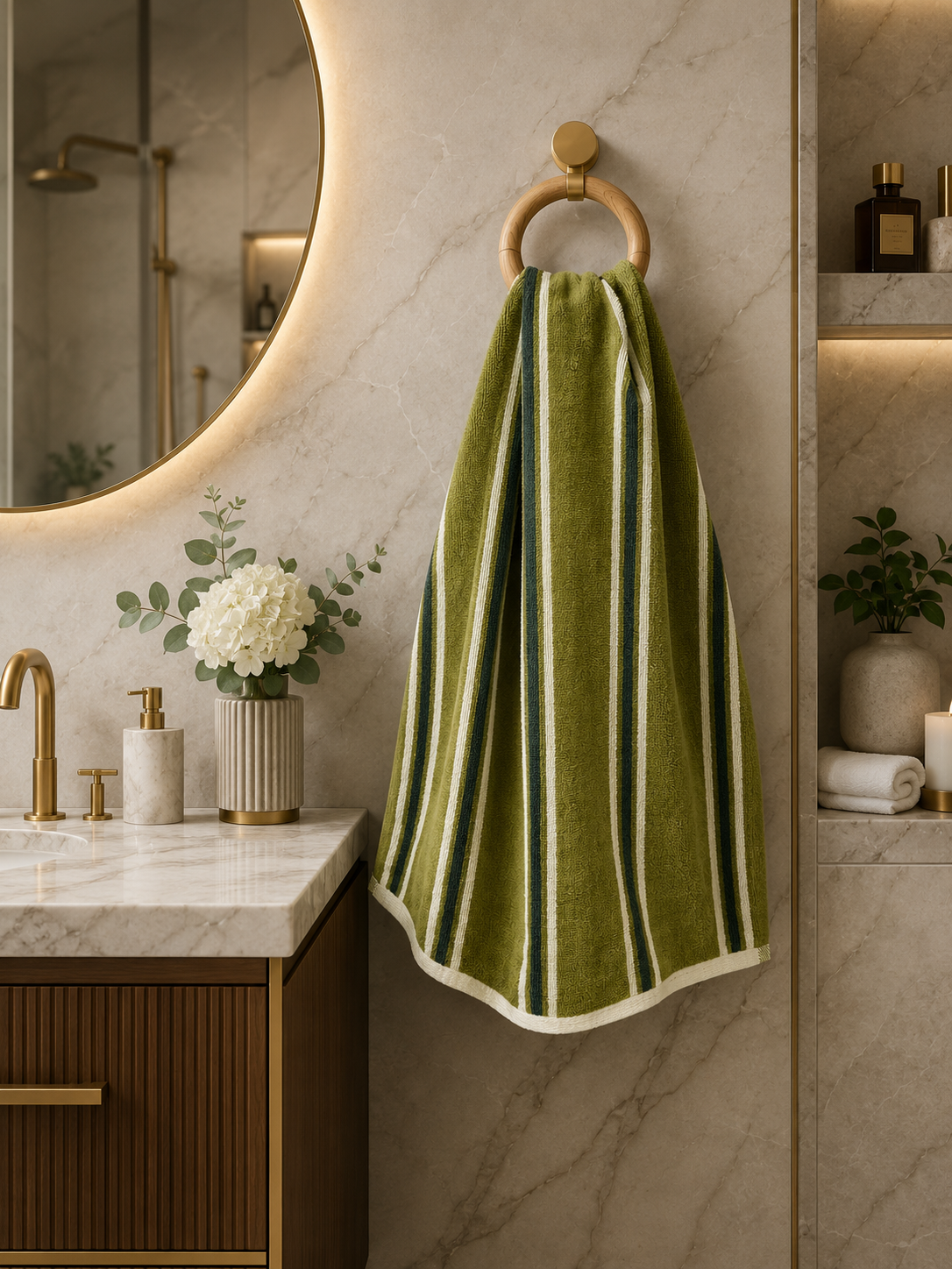 Olive Stripe Luxury Hand Towel