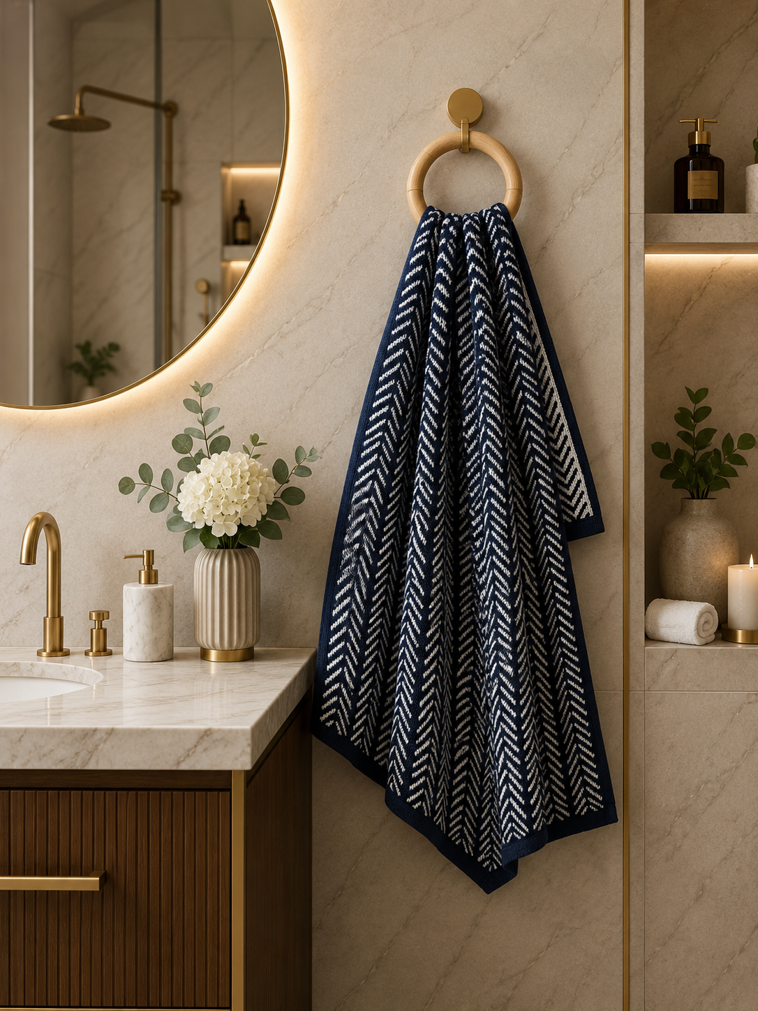 Navy Chevron Cotton Hand Towel