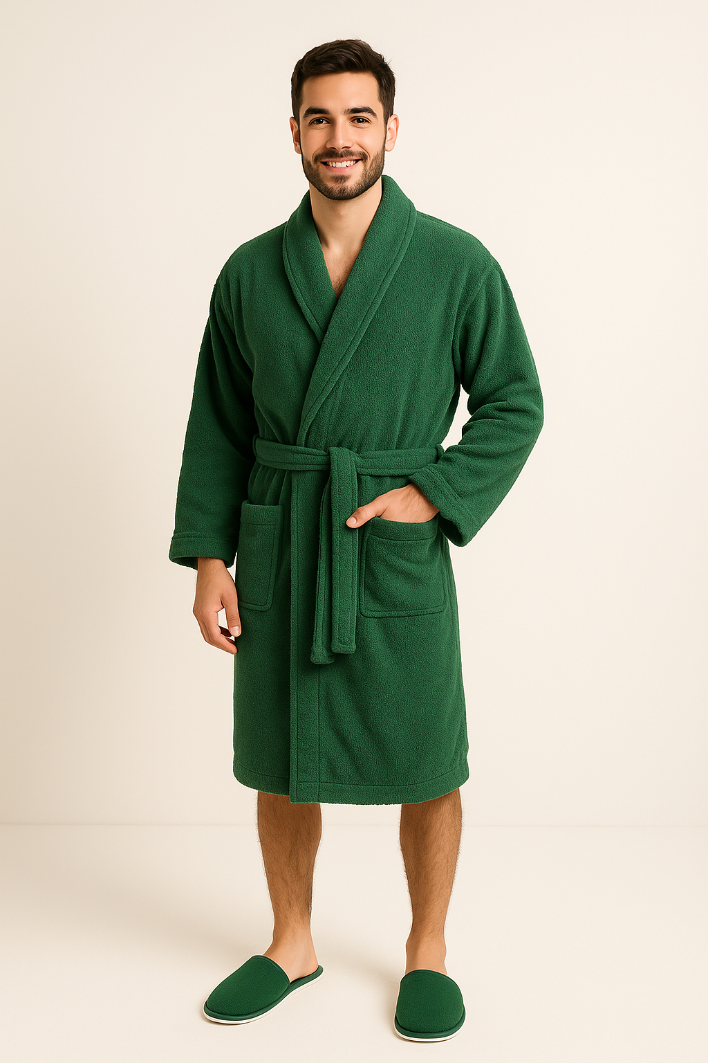 Unisex Bathrobe Green With Slipper