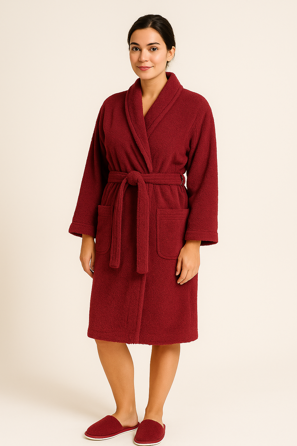 Unisex Bathrobe Red With Slipper