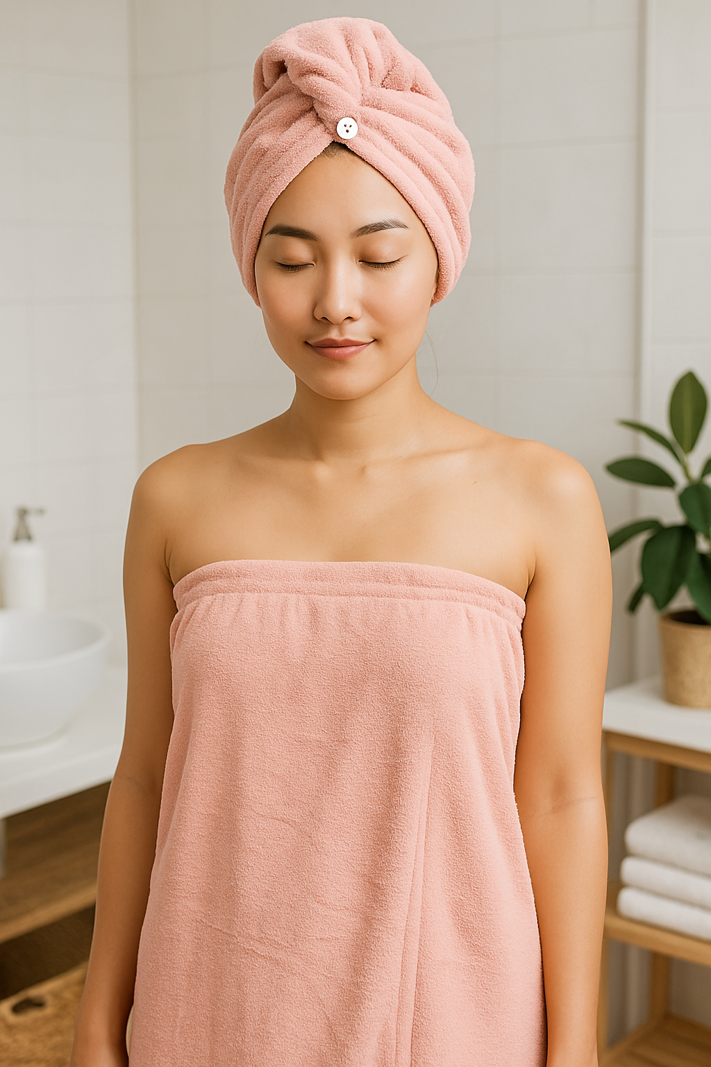 women shower wrap with Hair Turban