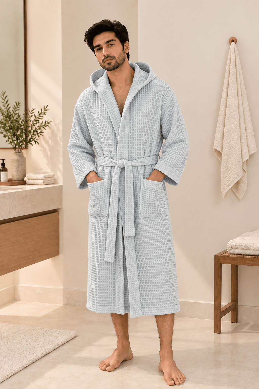Waffle Hooded Bathrobe - Toliya.co