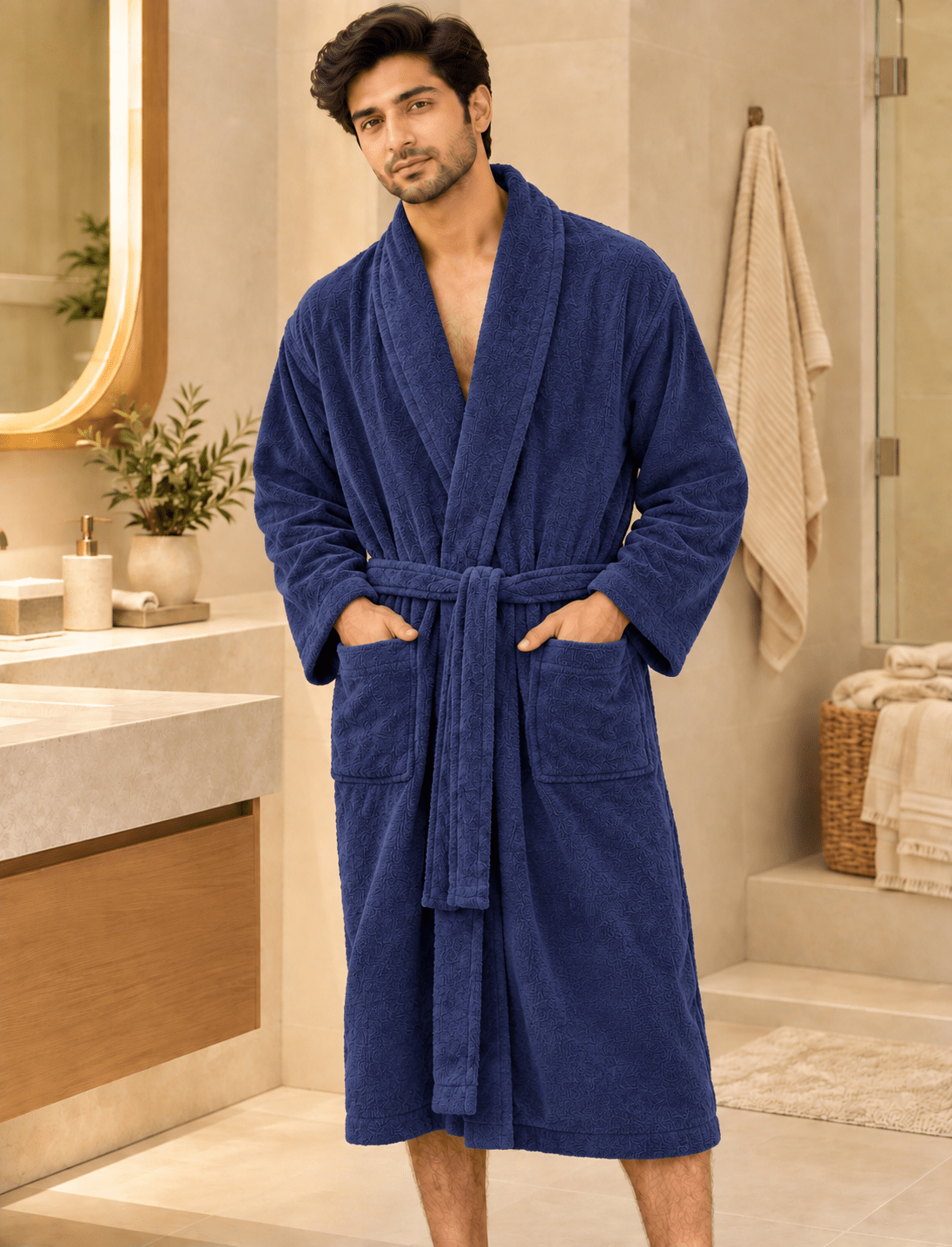 Premium Navy Blue Terry Bathrobe