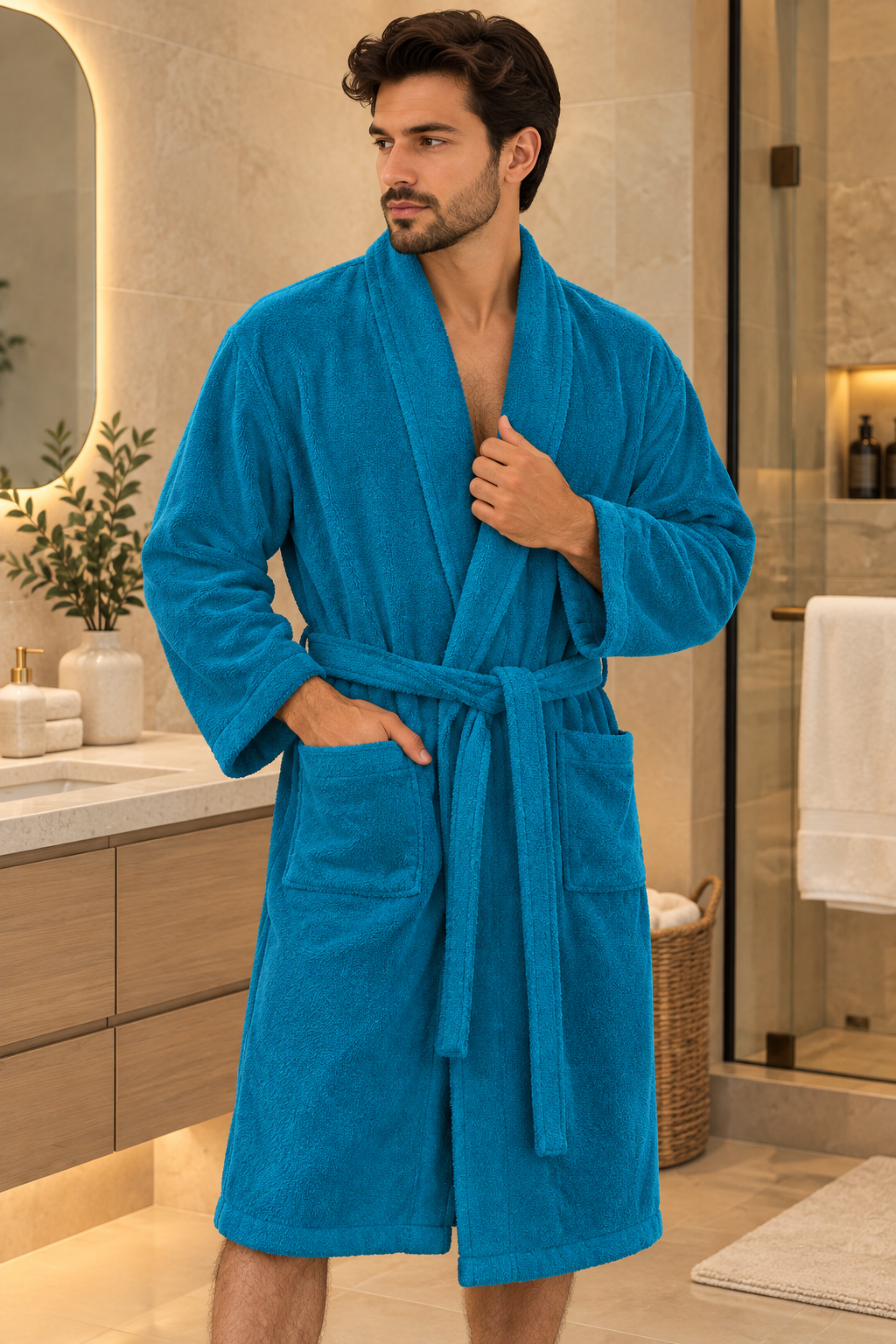 Premium Light Blue Terry Bathrobe