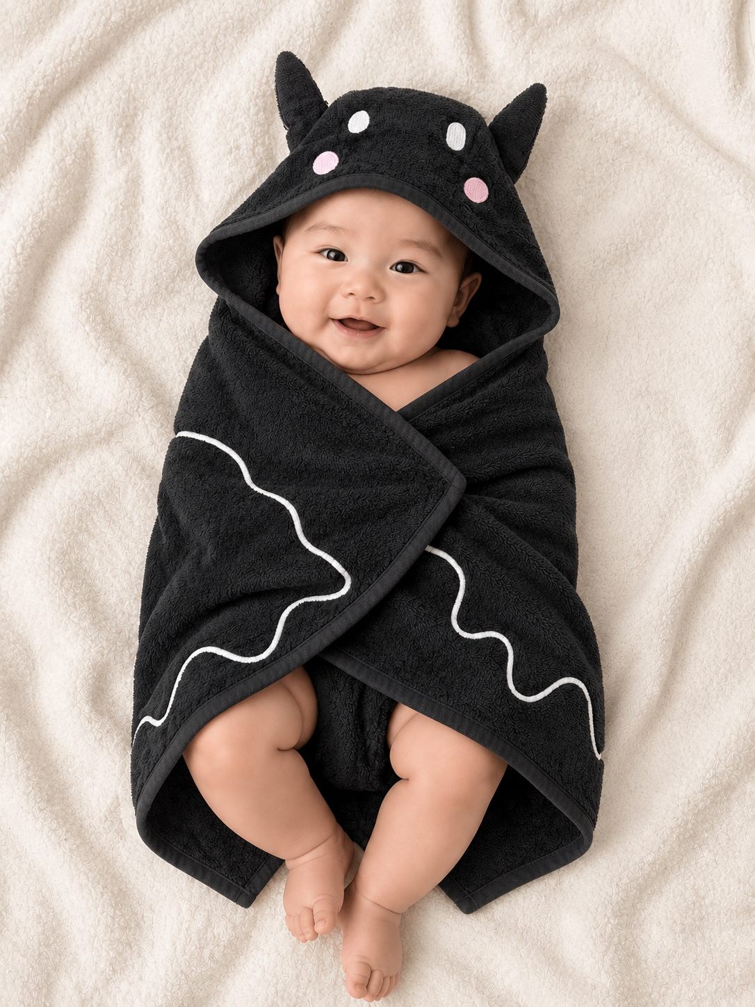 Black Hooded Baby Towel Wrap