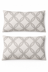Two gray patterned pillows on a white background