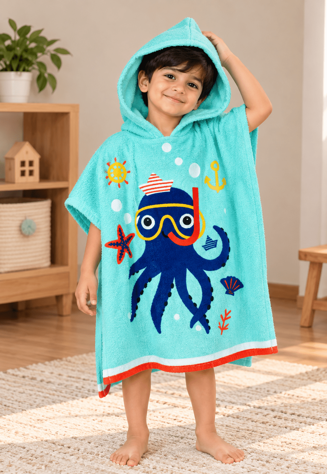 Cute Octopus Hooded Kids Poncho - Toliya.co