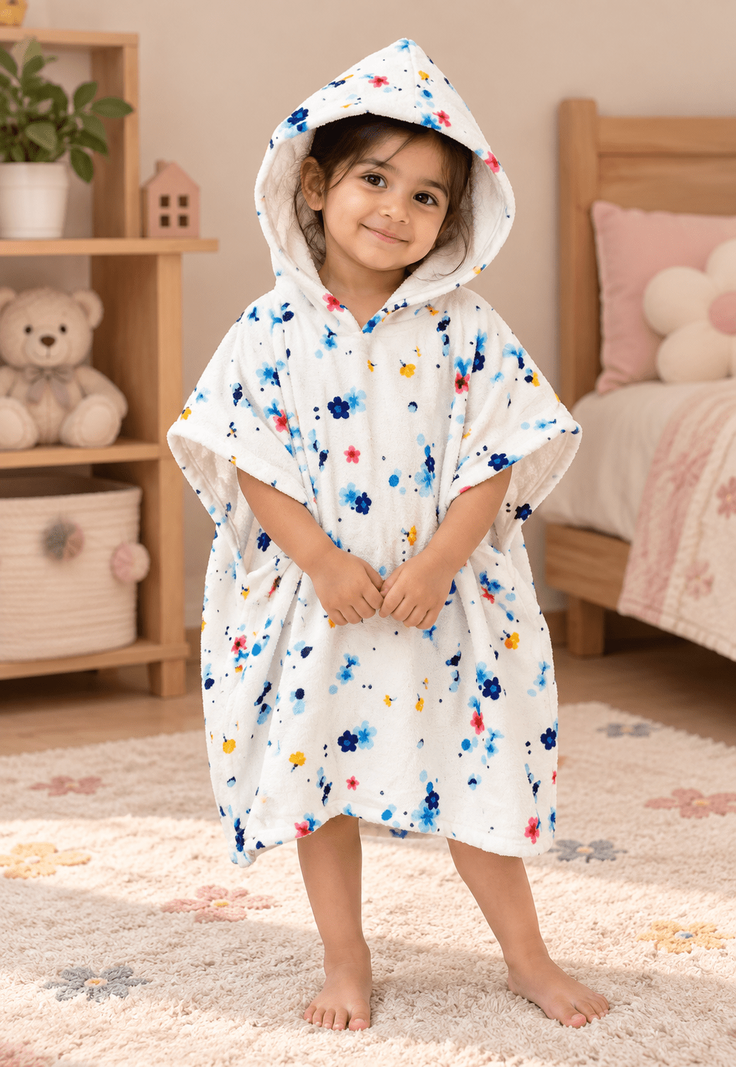 kids Hooded floral printed Poncho - Toliya.co