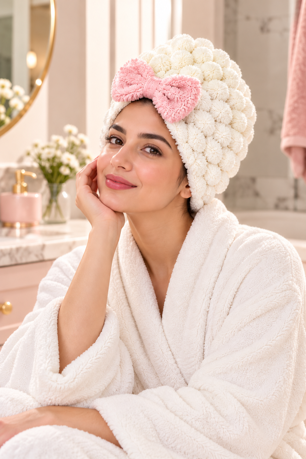 Plush Bow Hair Drying Cap