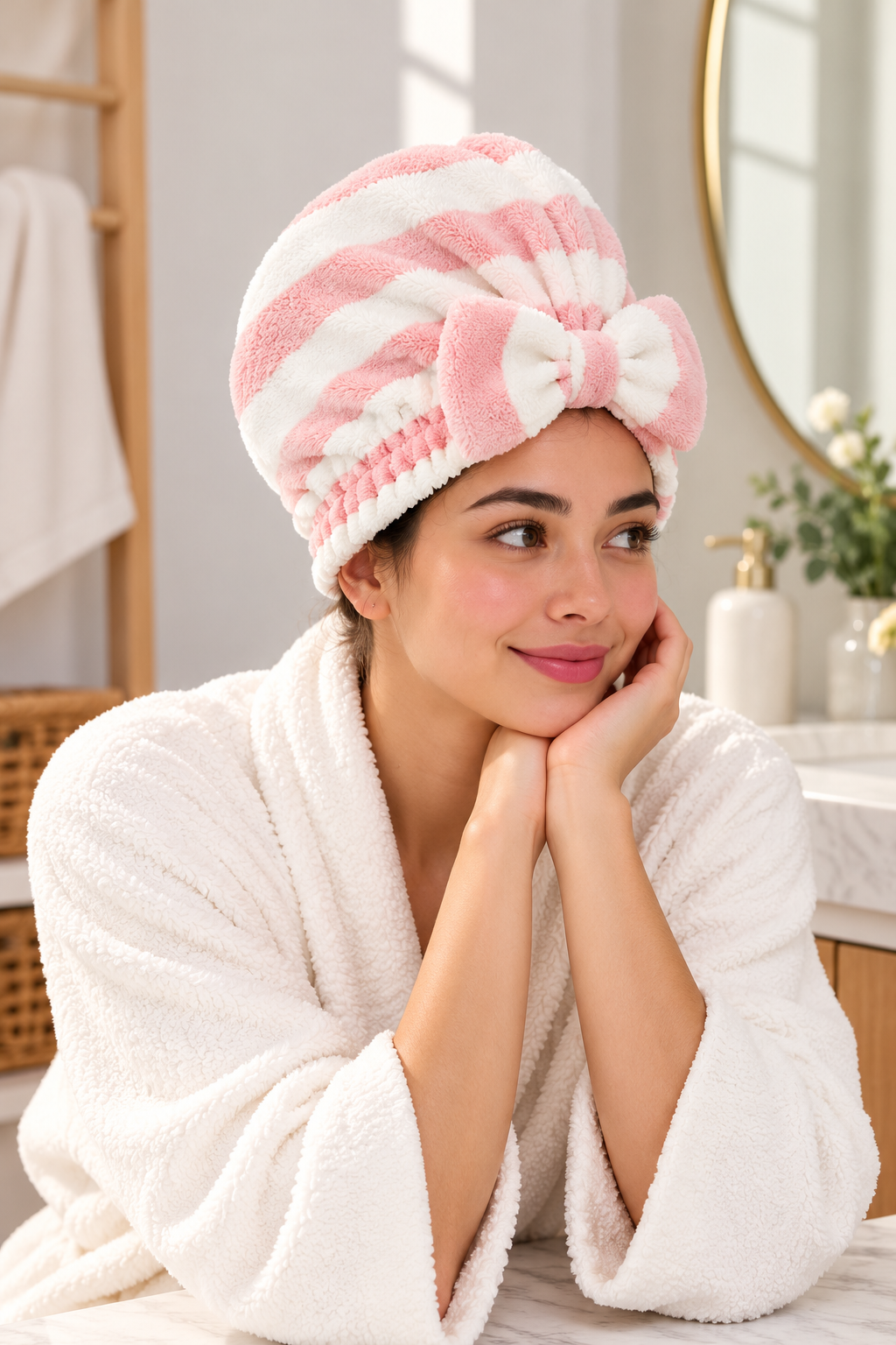 Plush Striped hair drying cap