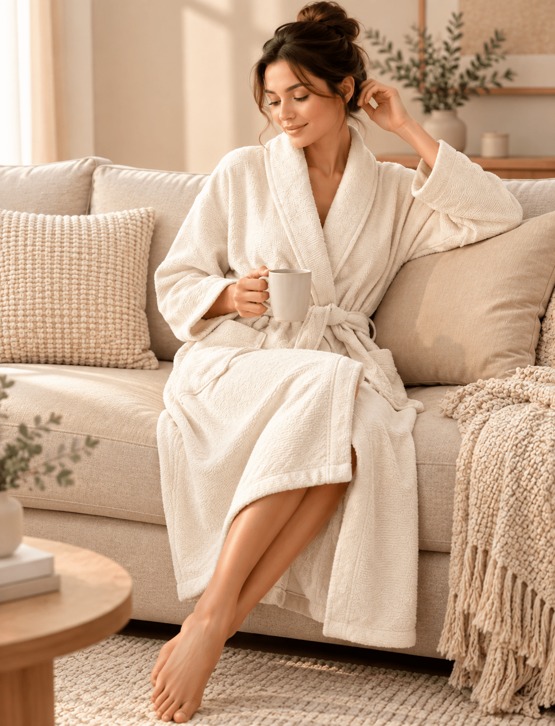 Premium Soft Beige Terry Bathrobe - Toliya.co