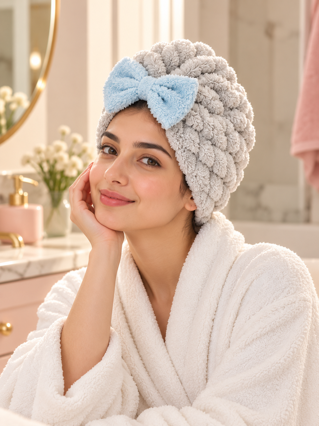 Plush Bow Hair Drying Cap