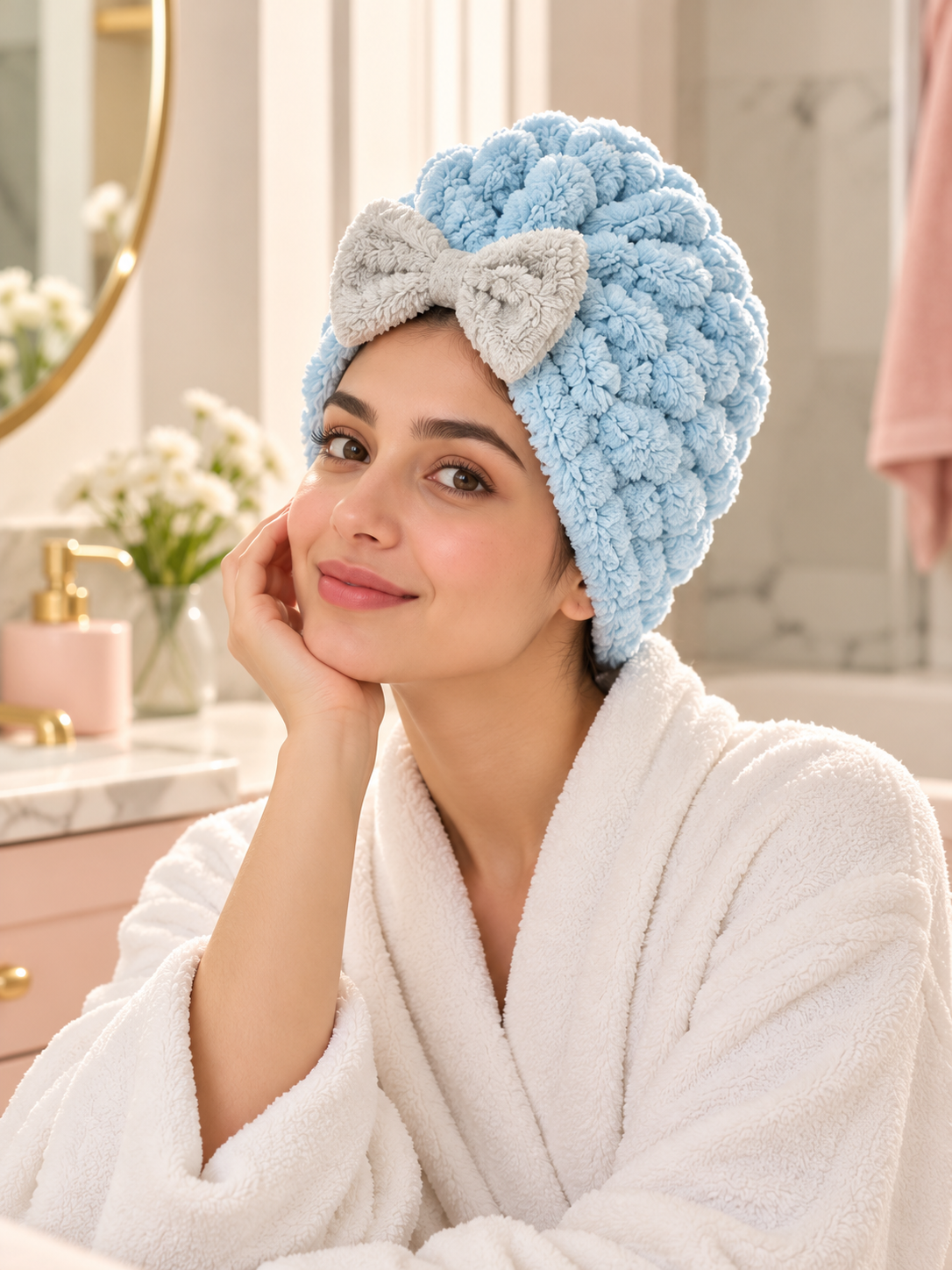 Plush Bow Hair Drying Cap