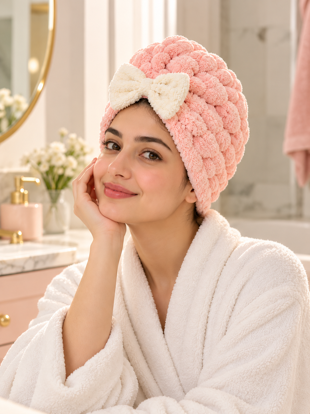Plush Bow Hair Drying Cap