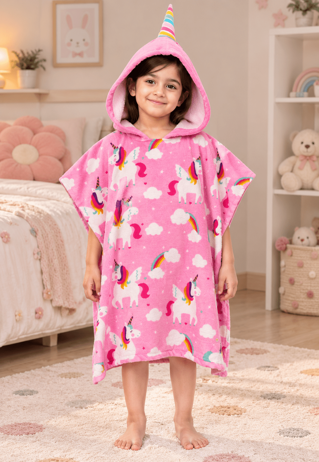 Kids Poncho unicorn pink - Toliya.co