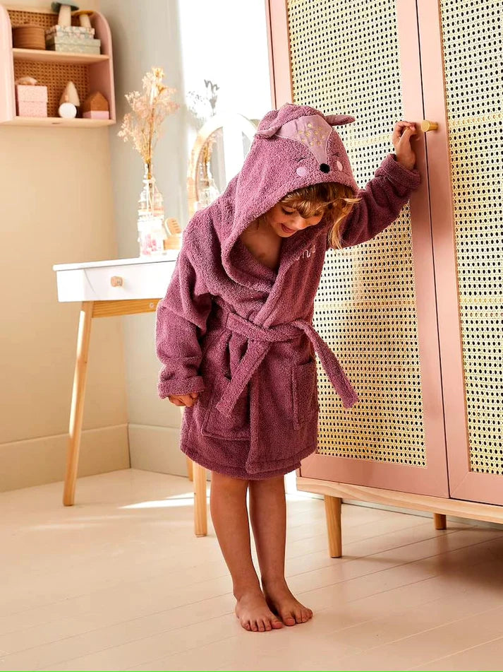 Deer Hooded Kids Bathrobe – Mauve (Ages 9 Months to 10 Years)