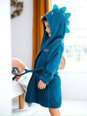 Dinosaur Hooded Kids Bathrobe – Dark Blue (Ages 4 to 10)