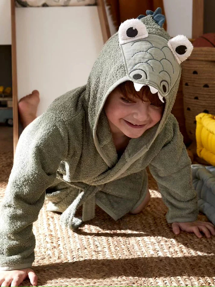 Crocodile Hooded Kids Bathrobe – Green (Ages 4 to 10)
