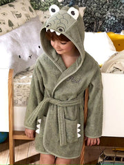 Crocodile Hooded Kids Bathrobe – Green (Ages 4 to 10)