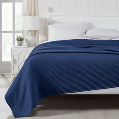 NAVY Cotton Waffle Weave King Size Blanket | Lightweight | Breathable