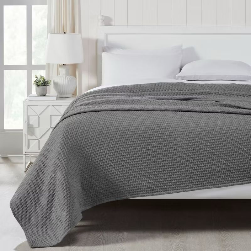 CHARCOAL Cotton Waffle Weave King Size Blanket | Lightweight | Breathable