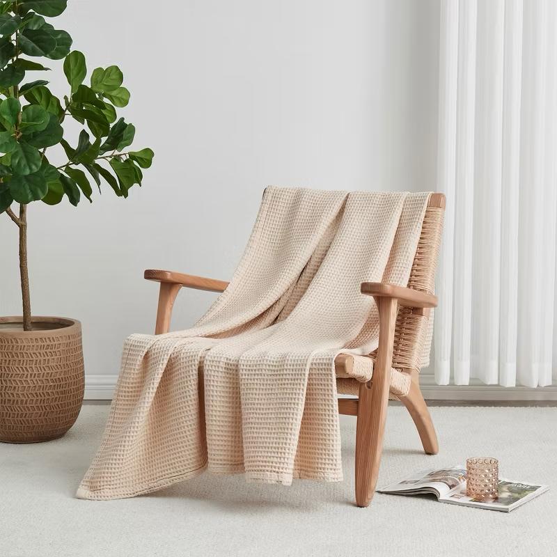 Beige Cotton Waffle Weave King Size Blanket | Lightweight | Breathable