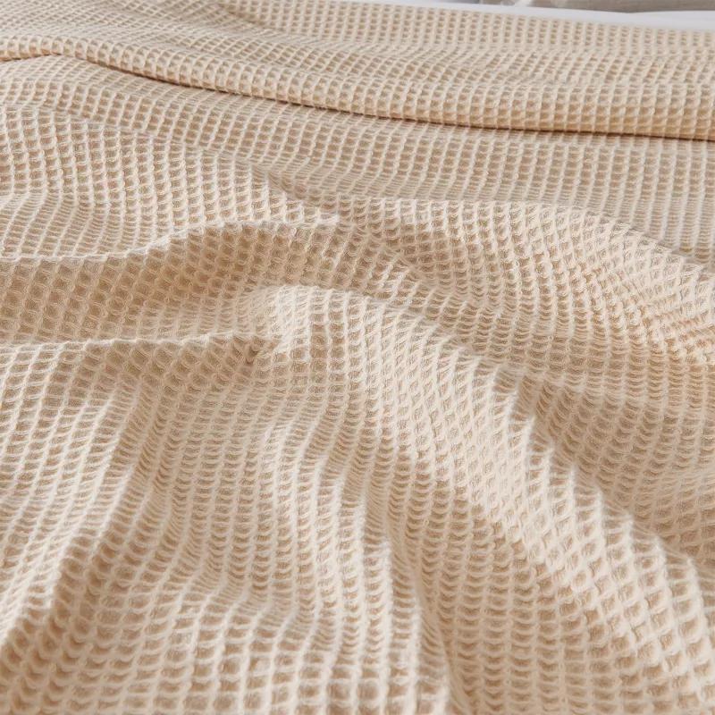 Beige Cotton Waffle Weave King Size Blanket | Lightweight | Breathable
