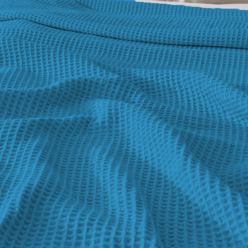 Blue Cotton Waffle Weave King Size Blanket | Lightweight | Breathable