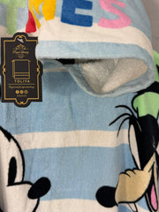 Children's blanket with cartoon characters and colorful letters, featuring the brand 'Toliya'.