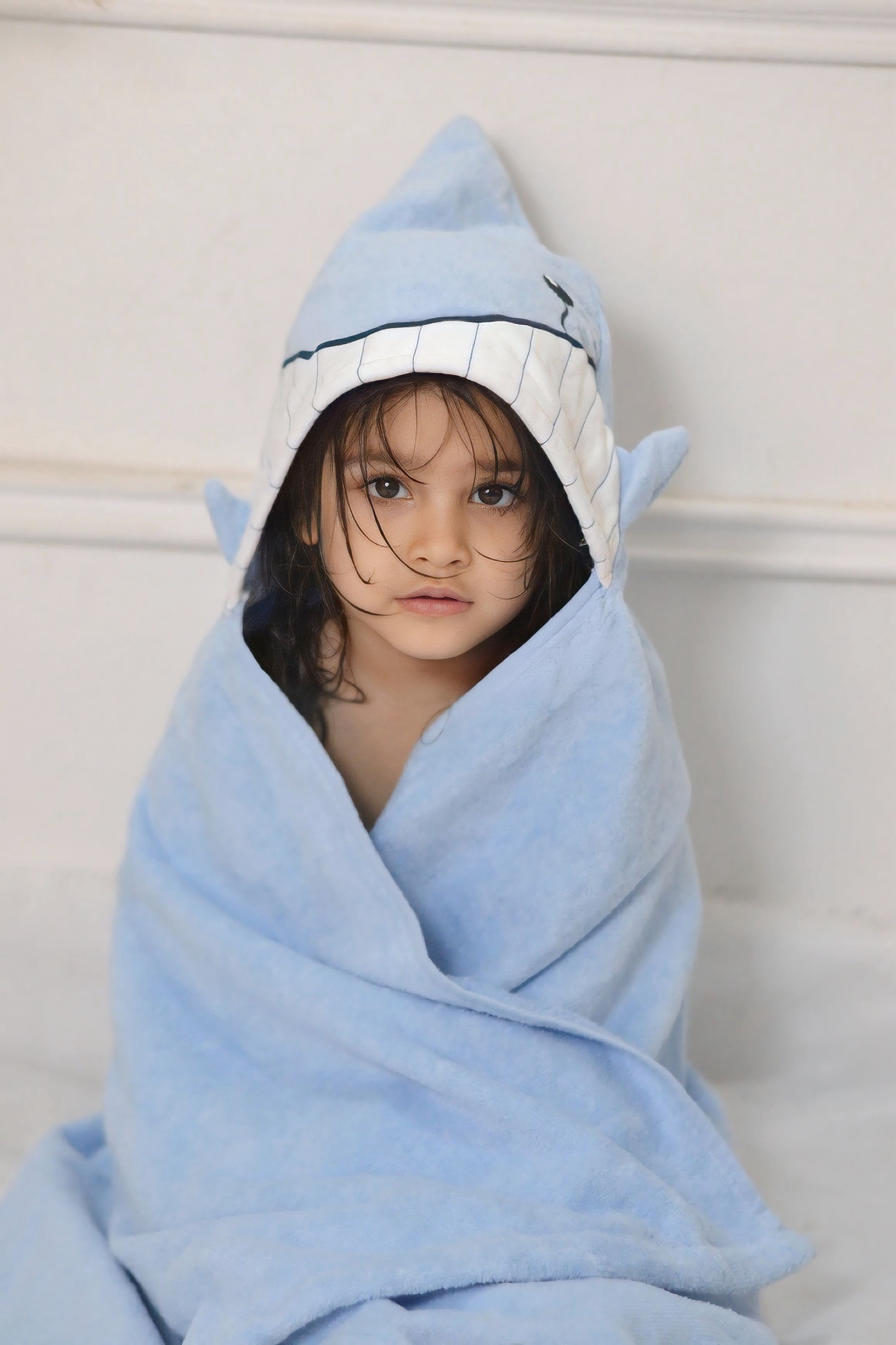 Kids Hooded Towel Blue Fish Splash Fun