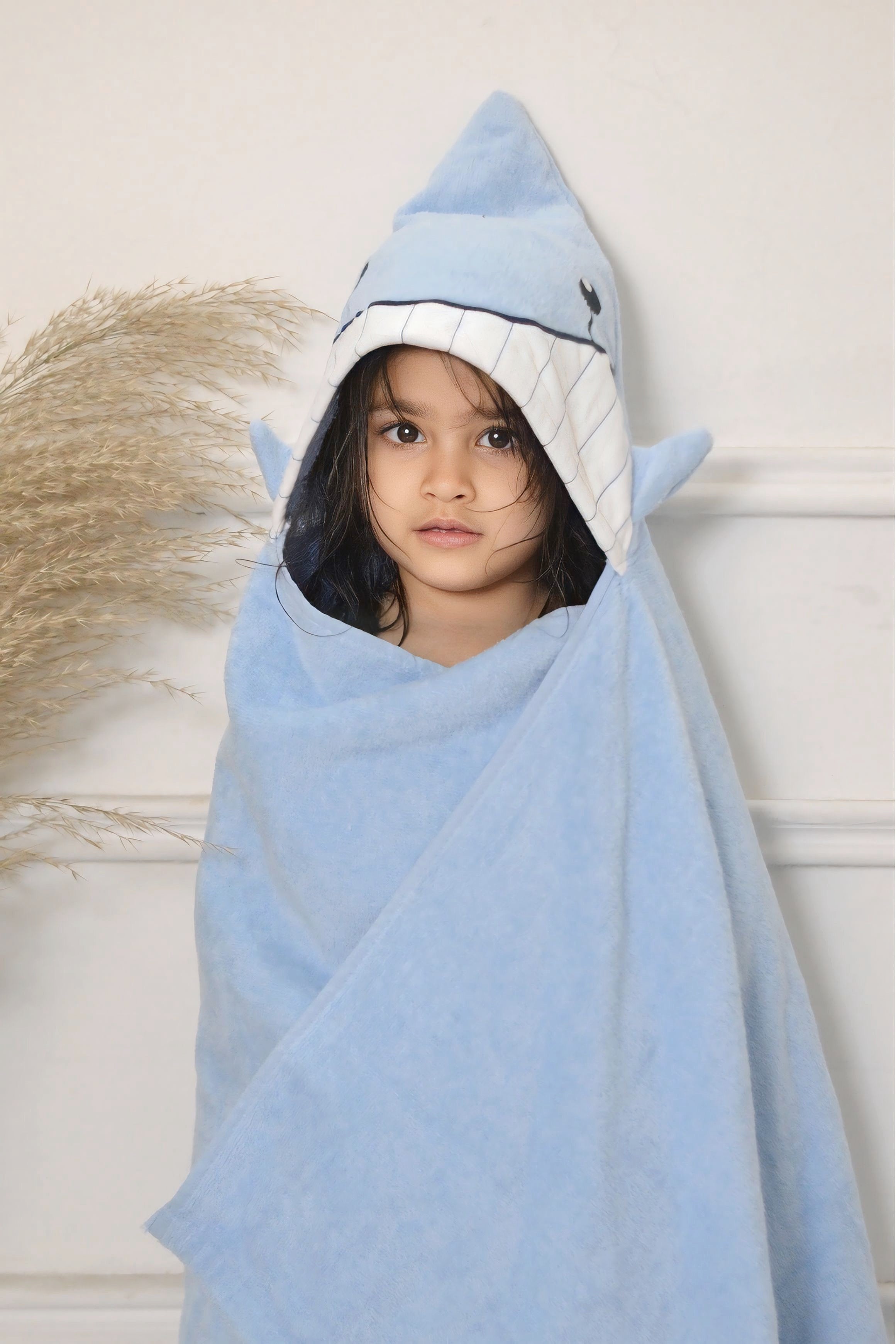 Kids Hooded Towel Blue Fish Splash Fun