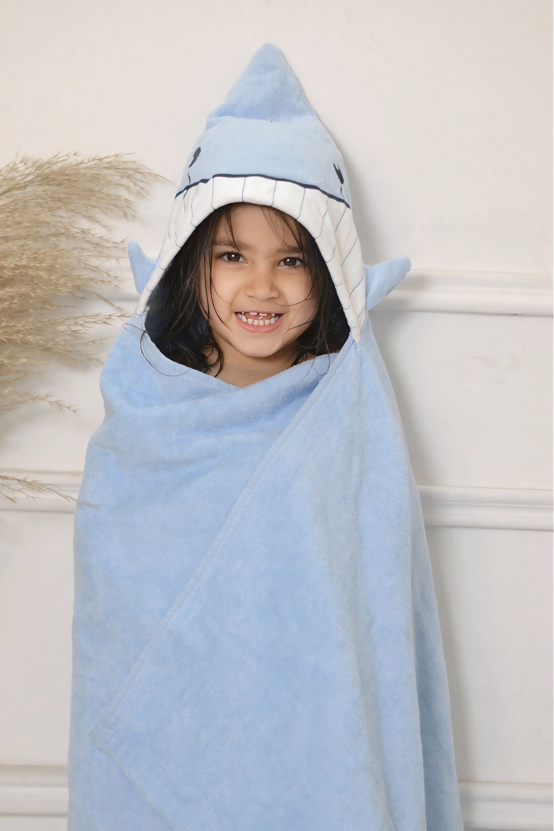 Kids Hooded Towel Blue Fish Splash Fun